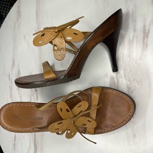 Brown Wood & Leather Heels | Size 9.5 |